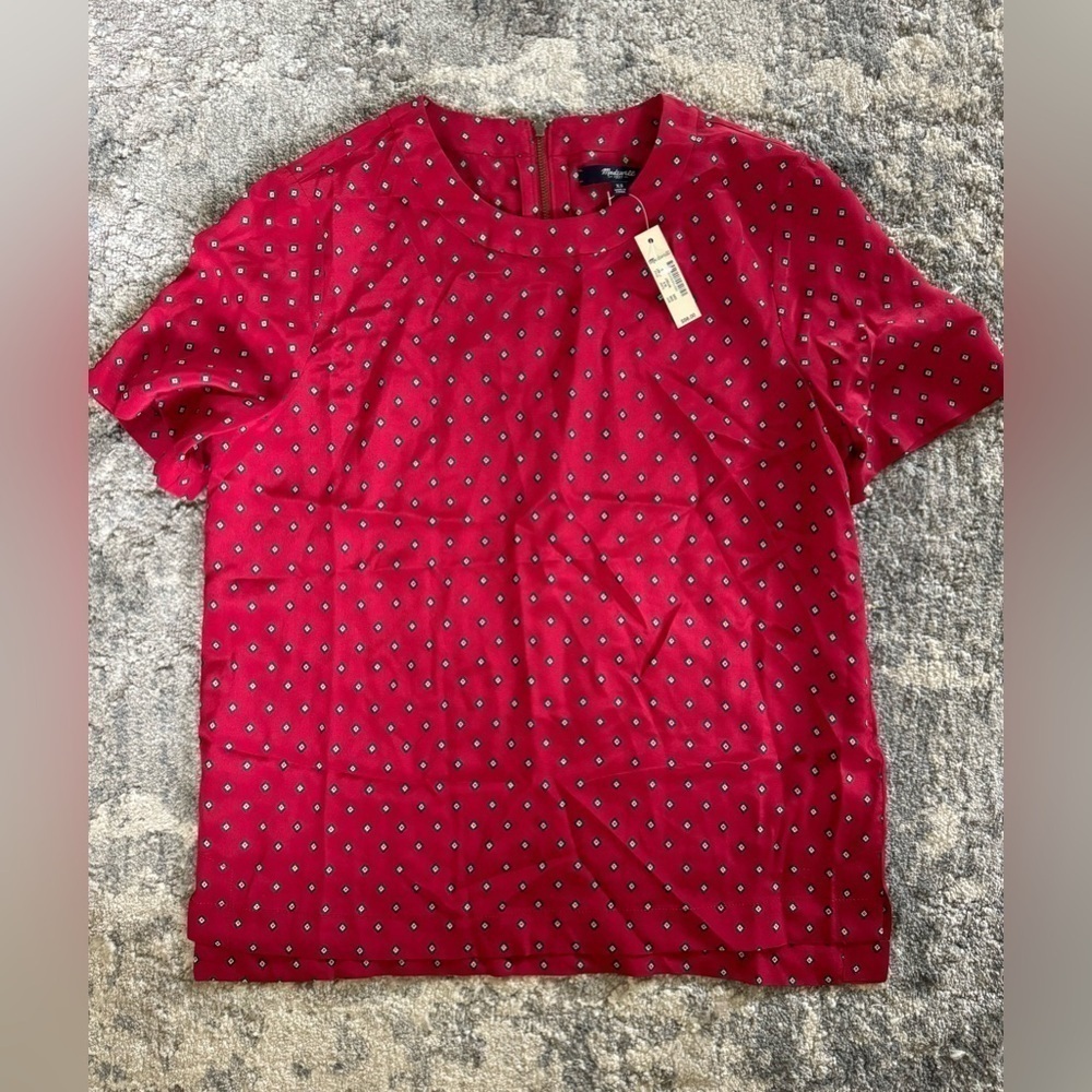 Madewell Silk Refined Tee in Foulard Dot Diamond Boxy Short Sleeve Shirt - Picture 2 of 4